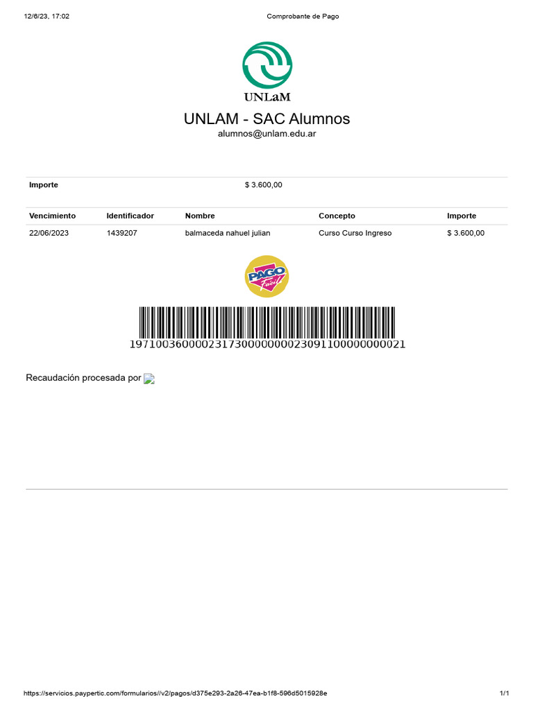 Formulario De Pago Pdf