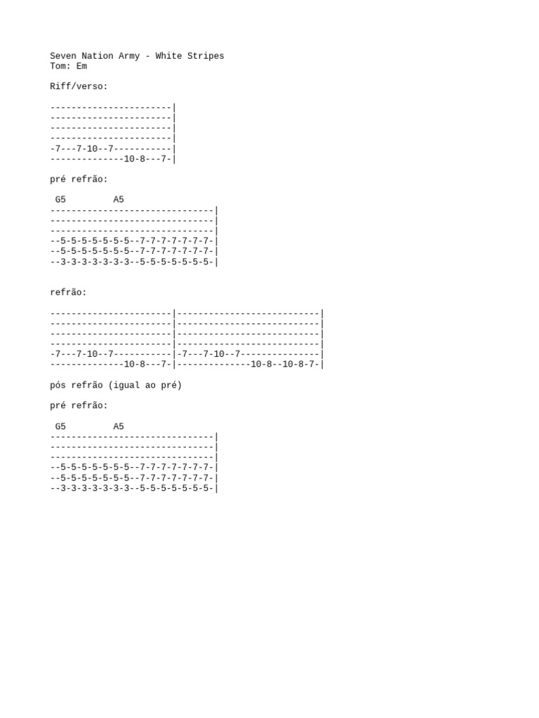 Seven Nation Army White Stripes Pdf