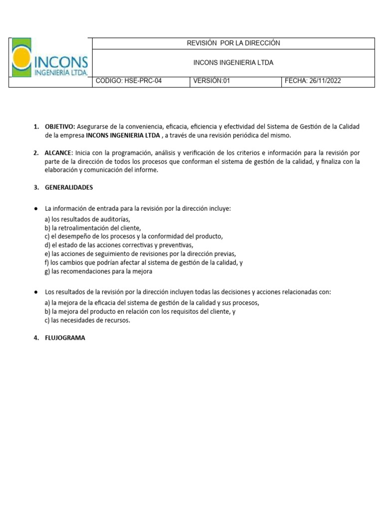 Revisión del Sistema de Calidad en INCONS | PDF | Finanzas y dinero