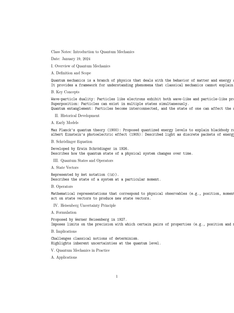 Quantum Mechanics Notes Pdf Quantum Mechanics Uncertainty Principle