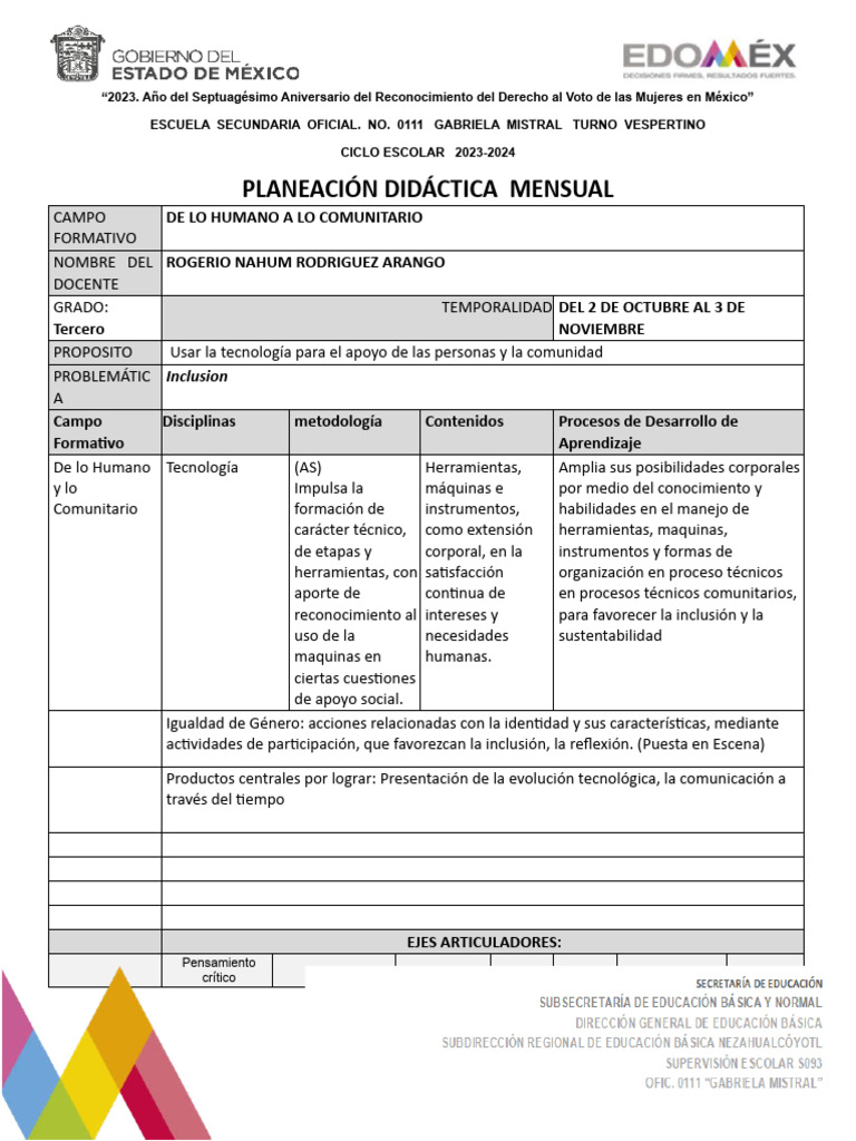 Planeación Didáctica de Tecnología 2023 | PDF | Inclusión (Educación)