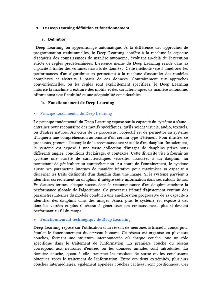 Définition et Fonctionnement du Deep Learning | PDF | Apprentissage ...