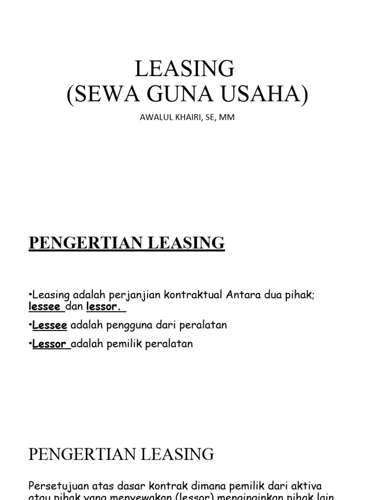 Pengertian dan Jenis Leasing | PDF | Pengelolaan Keuangan & Uang