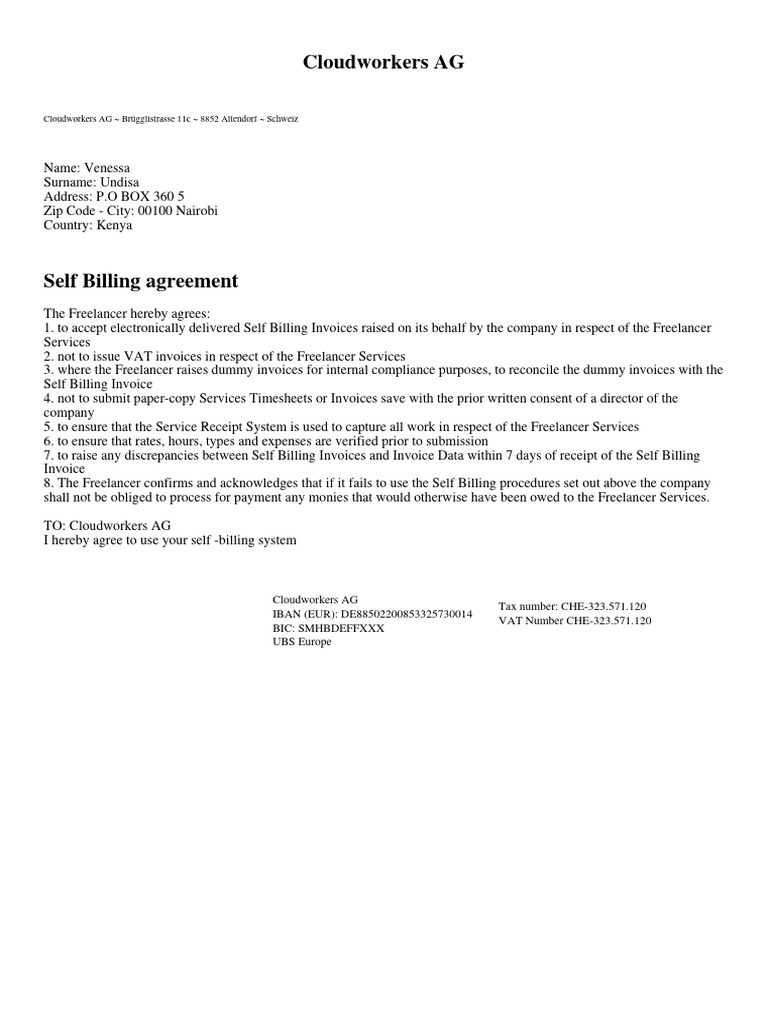 Self Billing Agreement Undisa Venessa 2023 10 20 PDF Self Billing Agreement Undisa Venessa 2023 10 20 PDF
