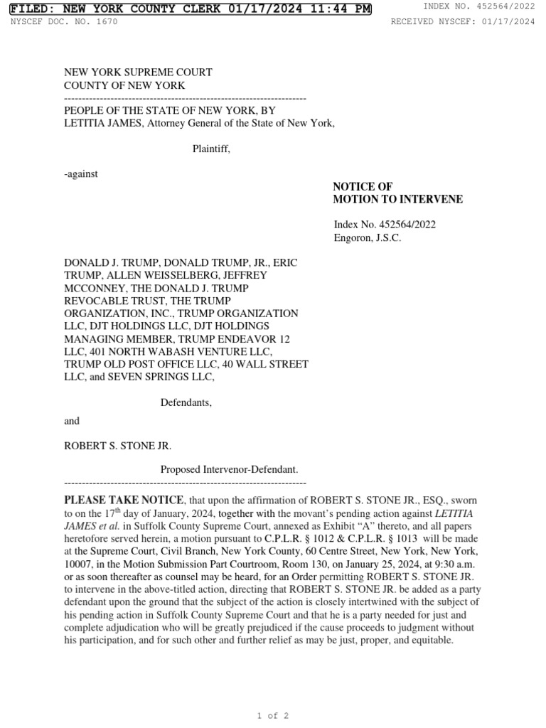 NY AG vs. Trump: Motion to Intervene | PDF, image size:768x1024