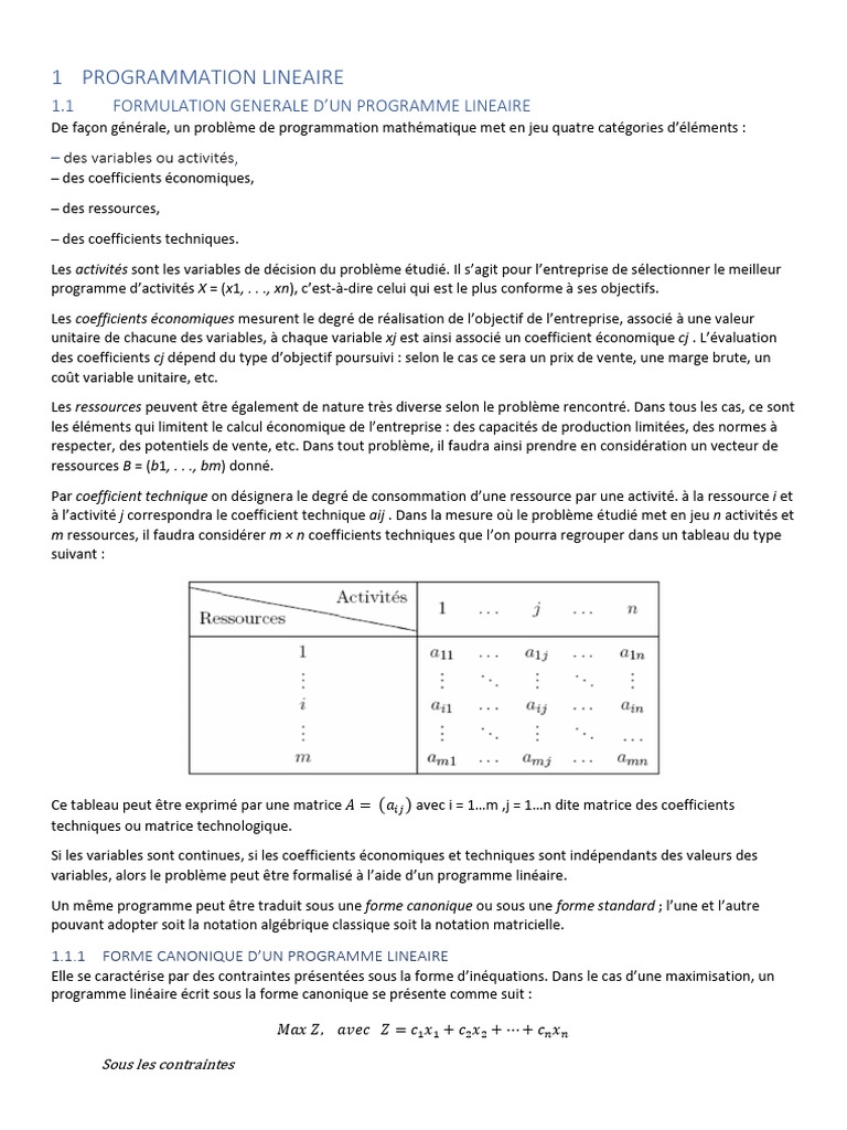 Introduction à la Programmation Linéaire | PDF | Optimisation linéaire ...