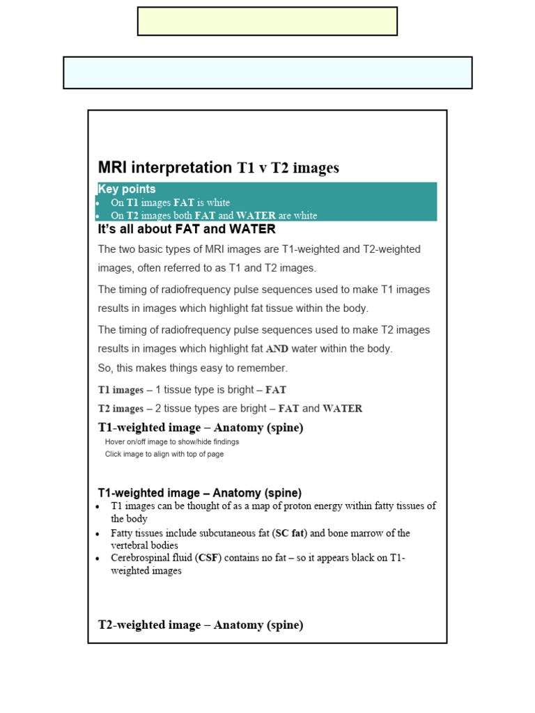 T1 vs T2 MRI Image Interpretation | PDF | Magnetic Resonance Imaging ...
