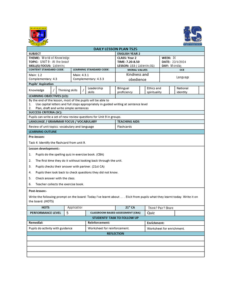 15 Hingga 19 Jan 2024 | PDF | Teachers | Lesson Plan