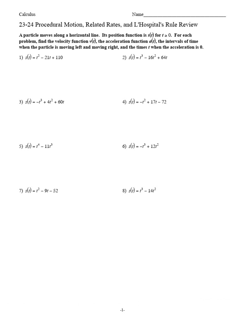 Calculus Motion and Rates Review Worksheet | PDF | Sphere | Area
