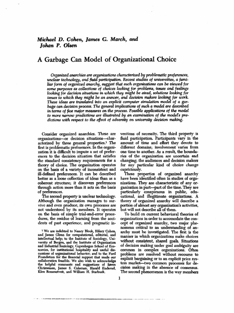 Cohen Garbage Can Model PDF
