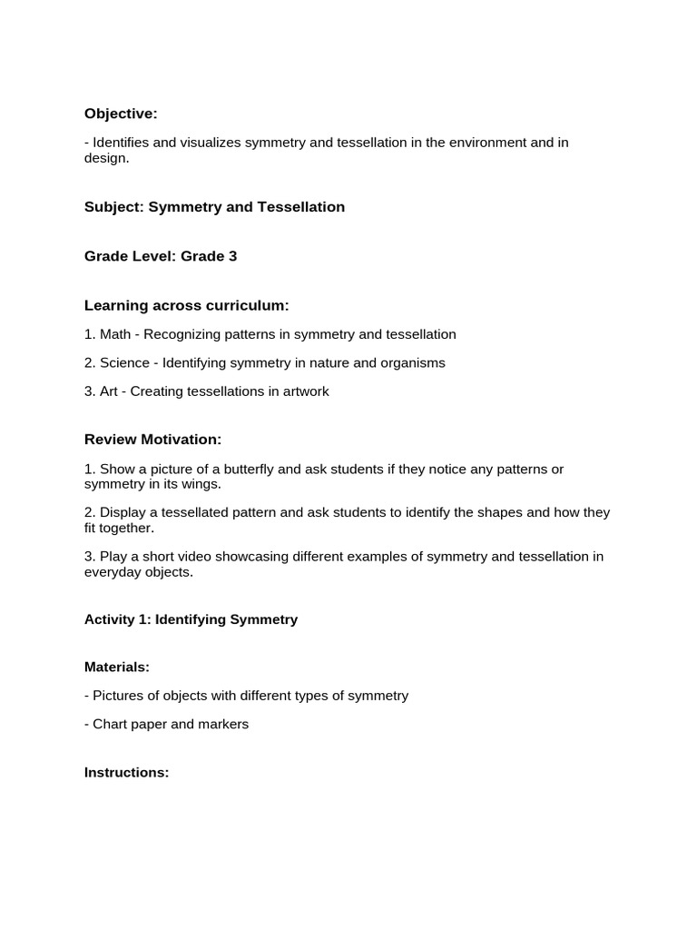 Symmetry and Tessellation for Grade 3 | PDF | Symmetry | Pattern