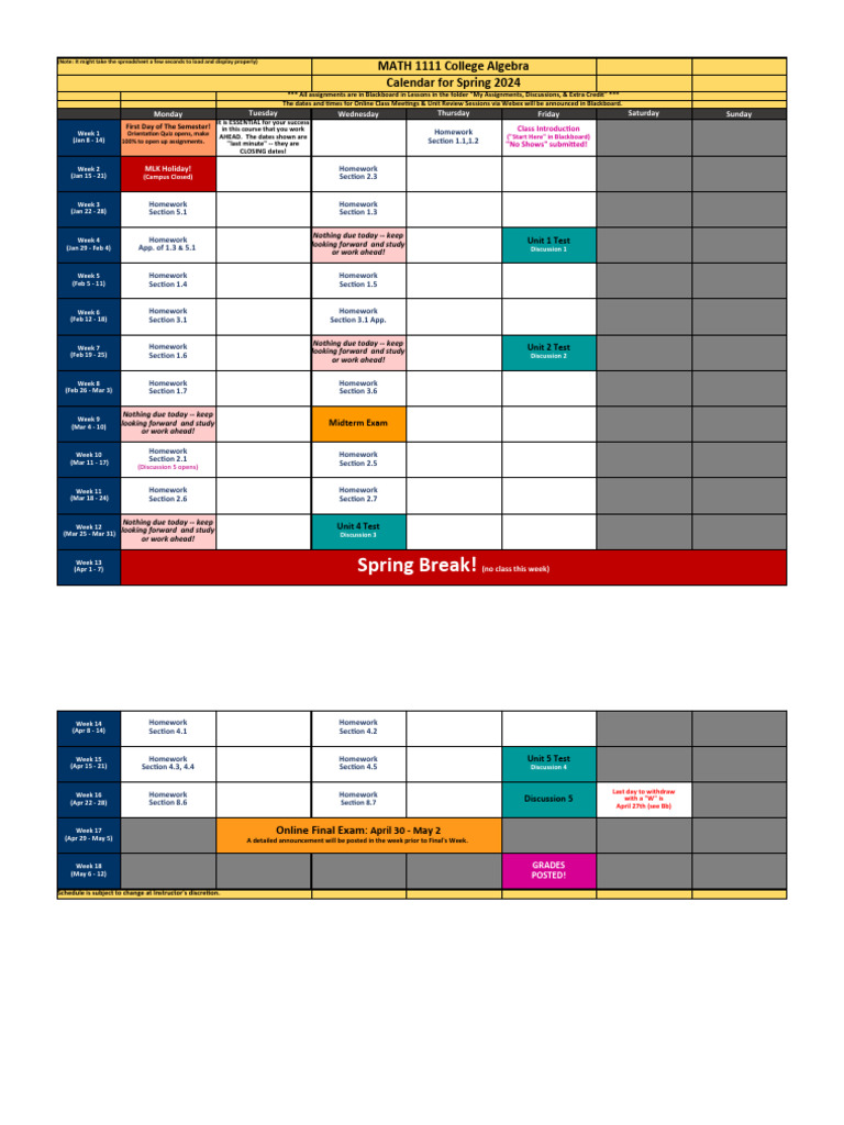 MATH 1111 Online Pacing Guide (Backfisch 2024) | PDF