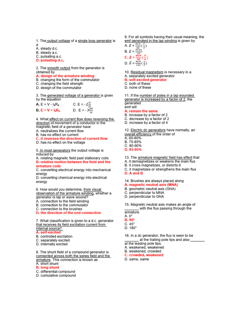 DC Generator MCQs and Key Concepts | PDF | Science & Mathematics