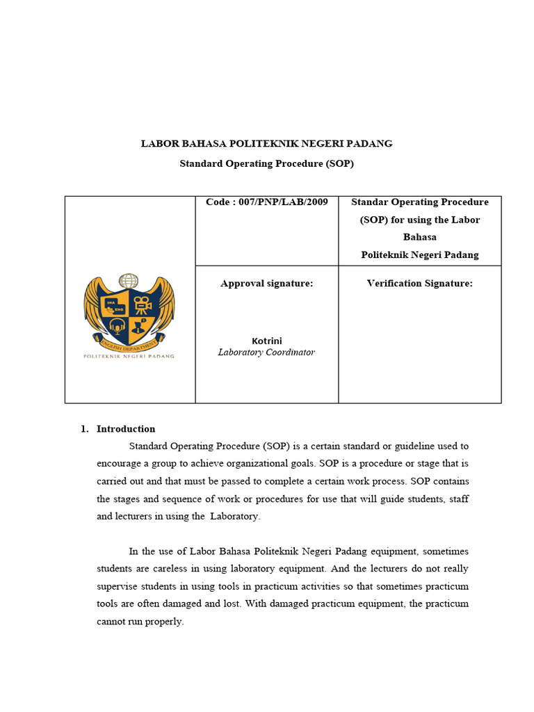 SOP Penggunaan Labor Bahasa PNP | PDF | Teknologi & Rekayasa