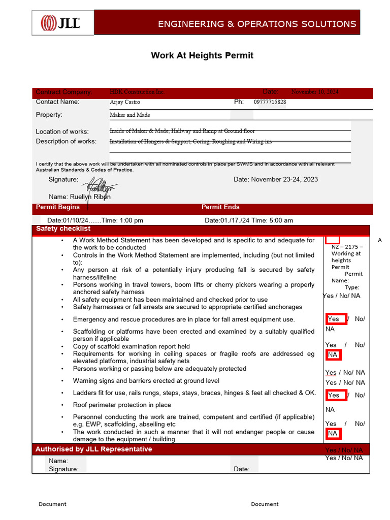 Milestone Working at Heights Permit Jan 10 2024 PDF