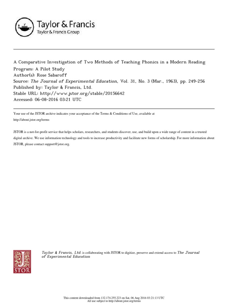 Phonics Teaching Methods Comparison Study | PDF | Phonics | Analysis Of ...