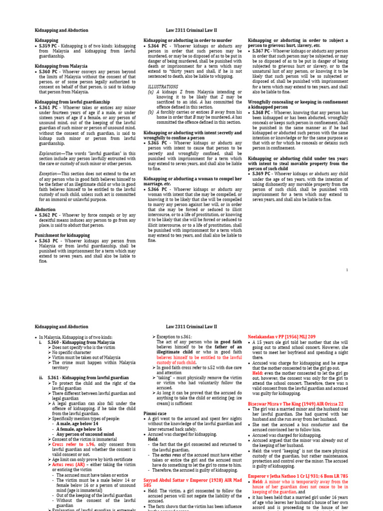 Distinctions in Kidnapping Law | PDF | Kidnapping | Crimes