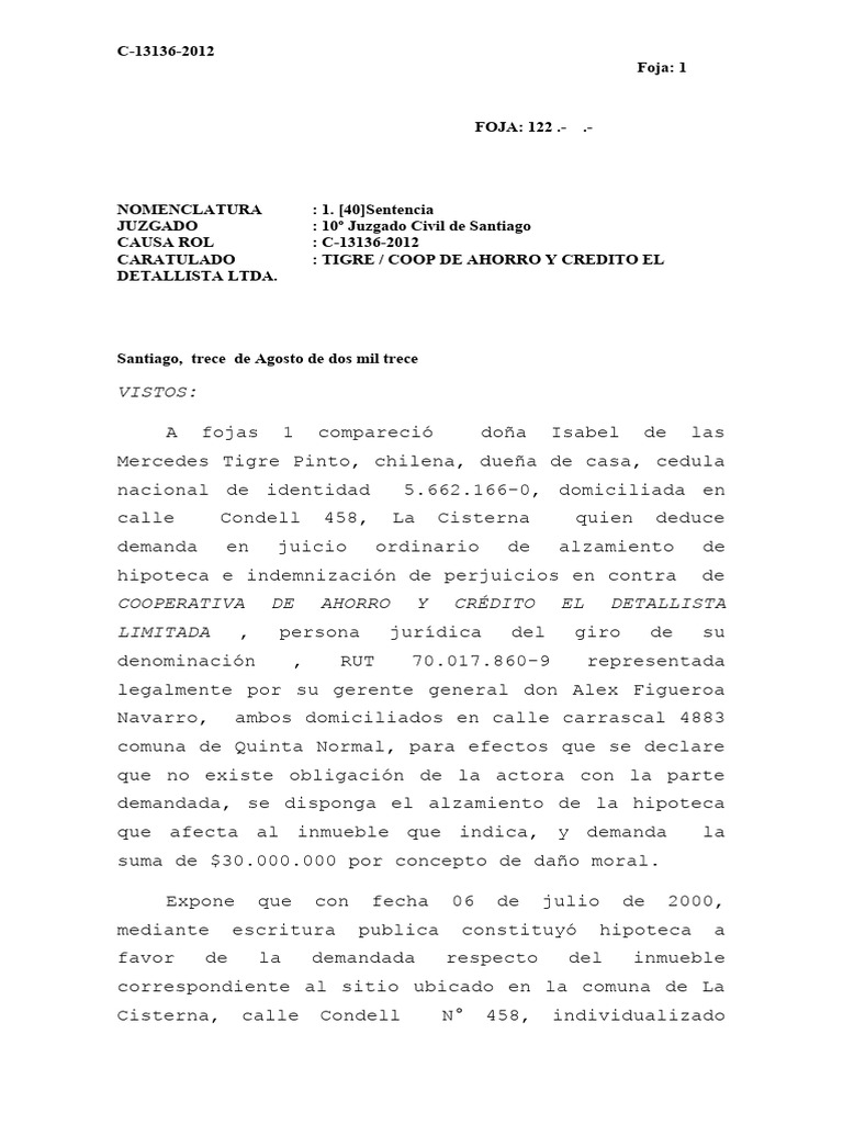Sentencia Rol C-13136-2012, 10° JC Santiago | PDF | Daños y perjuicios
