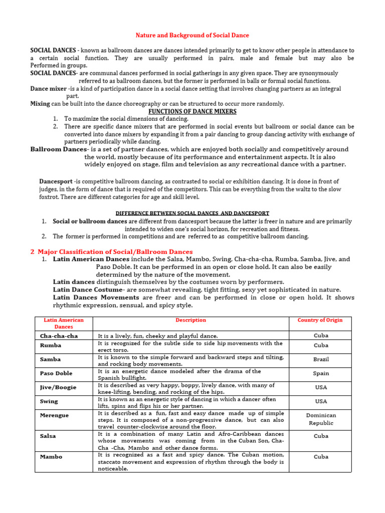 Nature and Background of Social Dance PDF Knee Ballroom Dance