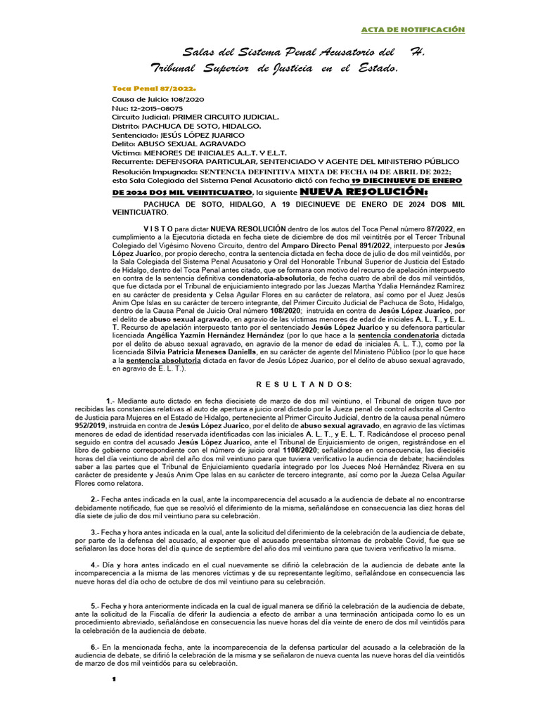 TP 87-2022 Scspa Nueva Resolución 19 Enero 2024 | PDF | Sentencia (ley