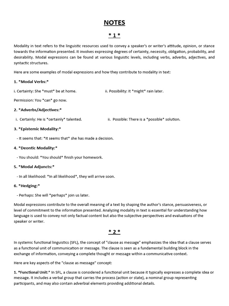 Understanding Modality and Clauses in SFL | PDF | Subject (Grammar ...