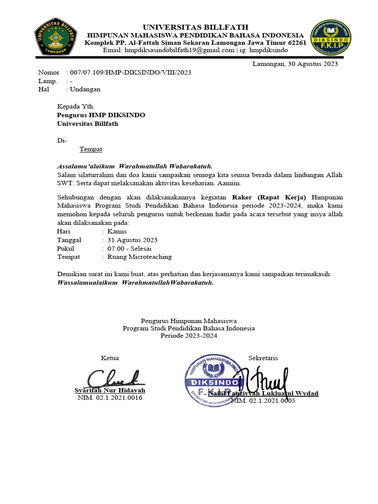 Undangan Raker HMP DIKSINDO 2023 | PDF | Karier & Perkembangan