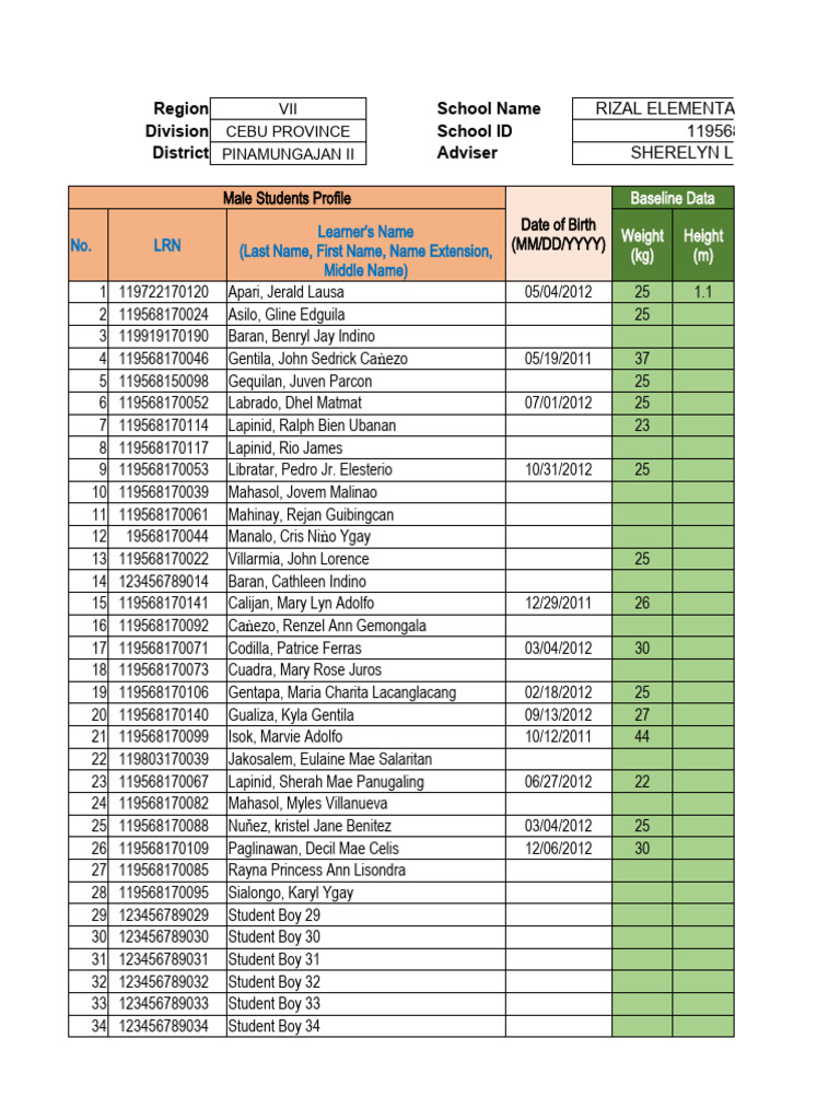 School Form 8: Student Profiles 2022-2023 | PDF | Body Mass Index ...