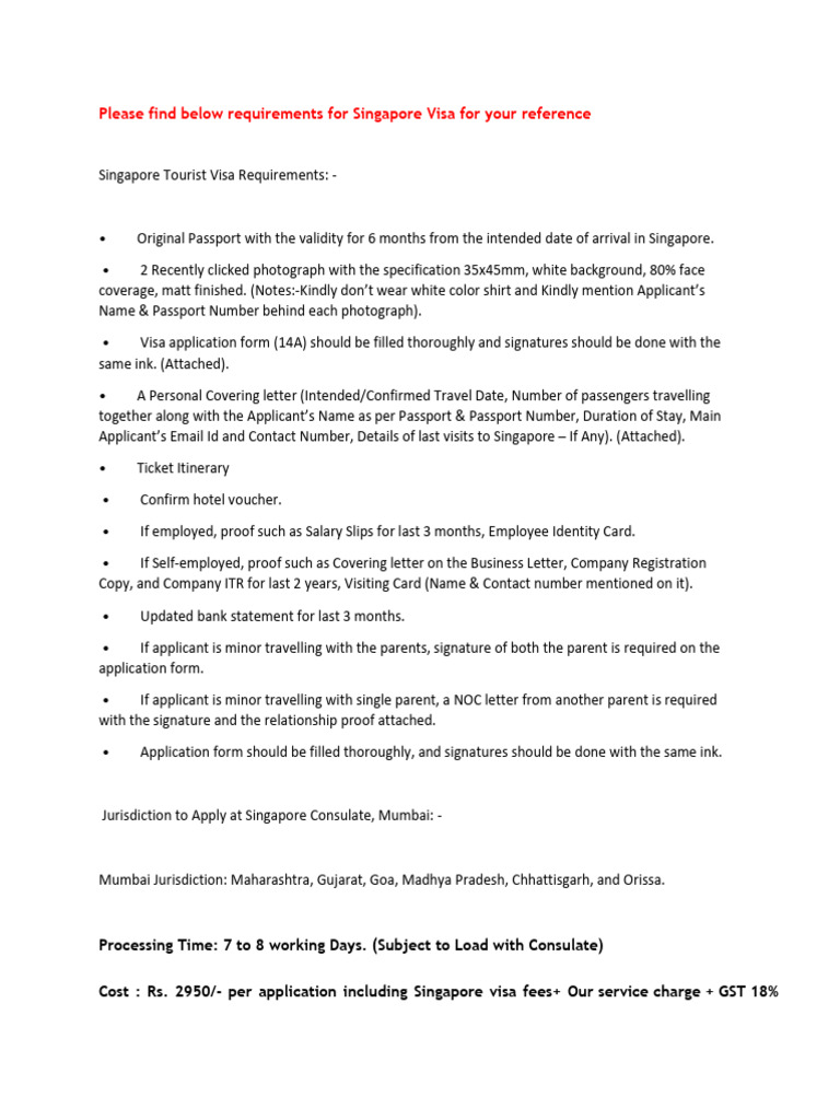 DT- Singapore Tourist Visa Checklist | PDF