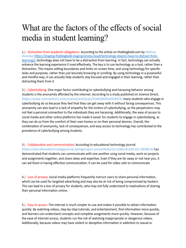 Factors of Social Media Affecting Students 2 | PDF | Cyberbullying ...