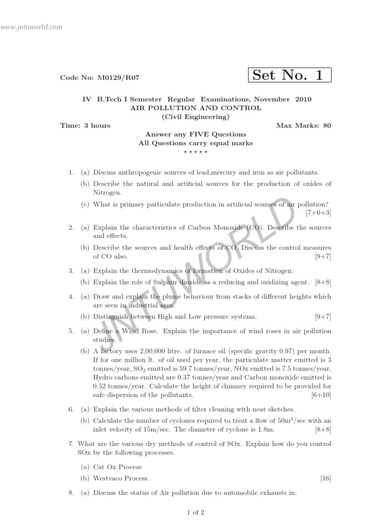 apc r07 question papers Air Pollution Carbon Monoxide