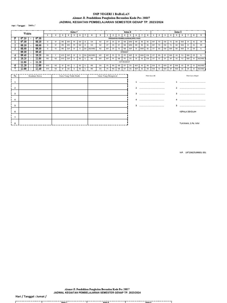 Roster Jadwal Piket 2023 2024 Pdf