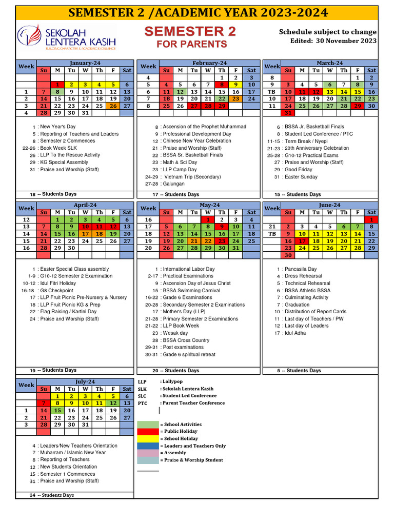 Academic+Calendar+2023 2024+Edited+30+November+2023 | PDF | Academic ...