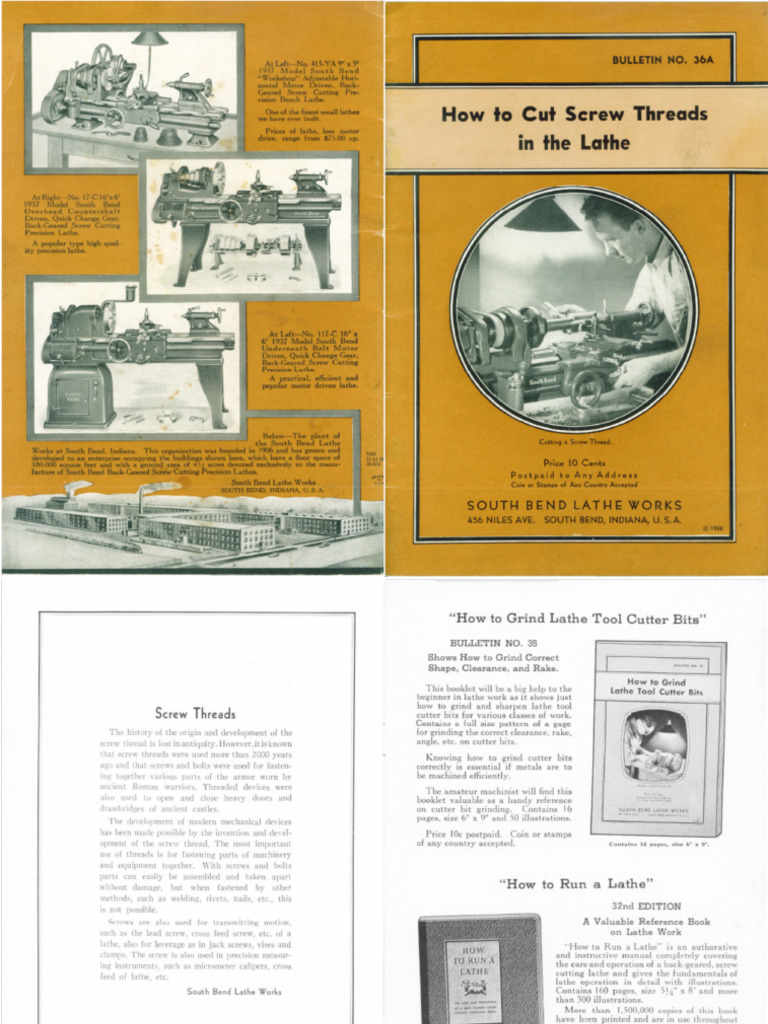 How To Cut Screw Threads in The Lathe South Bend Lathe Works Bulletin 36A 1936 EZPrint PDF