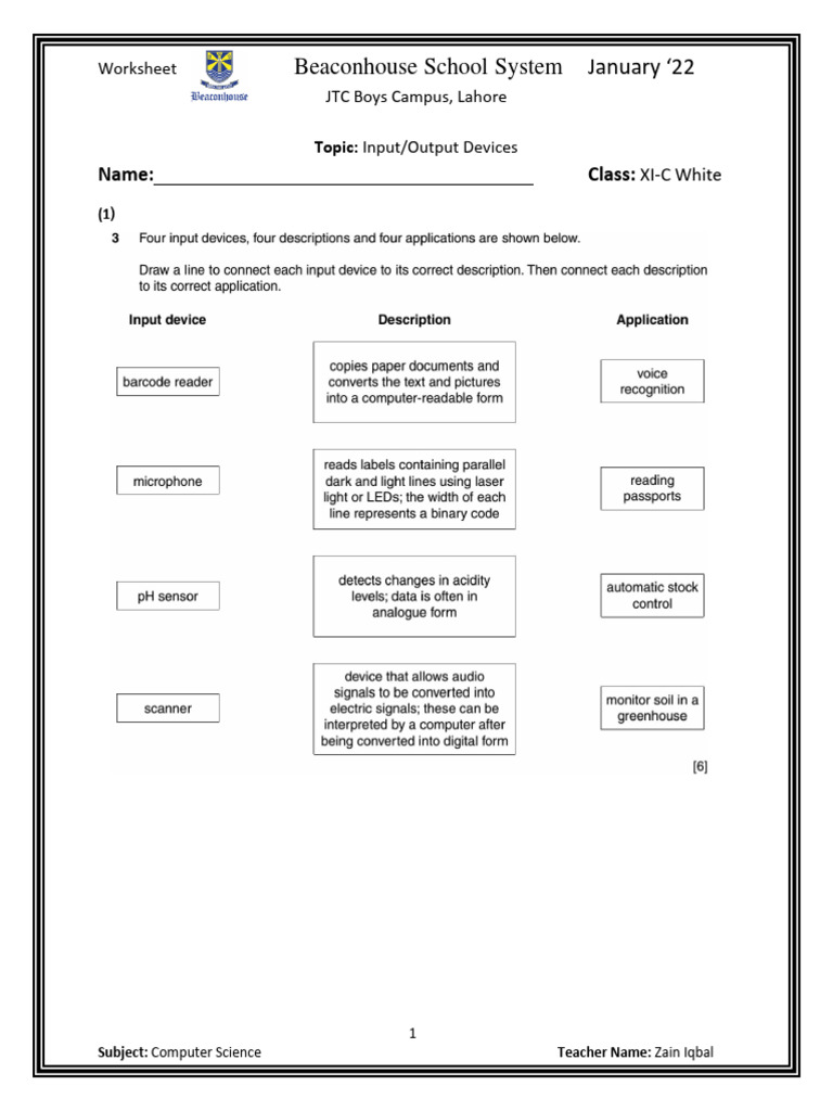 Input/Output Devices Worksheet | PDF | Manufactured Goods | Electrical ...