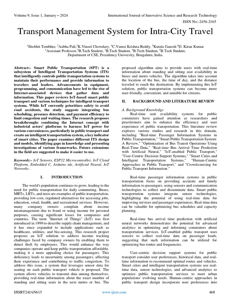 Transport Management System For IntraCity Travel PDF Of Things Information