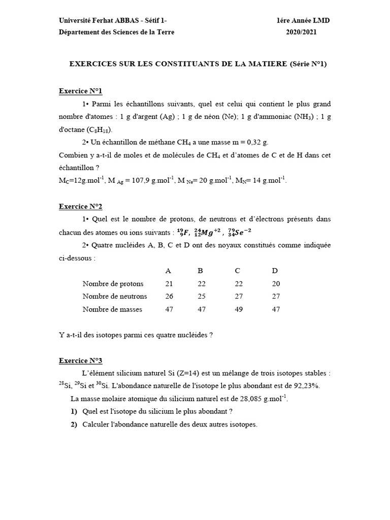 Exercices sur atomes et ions en 3ème | PDF | Noyau atomique | Atomes