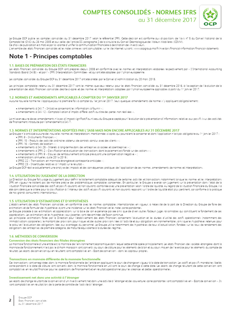 OCP Conso 2017 | PDF | Normes internationales d'information financière ...