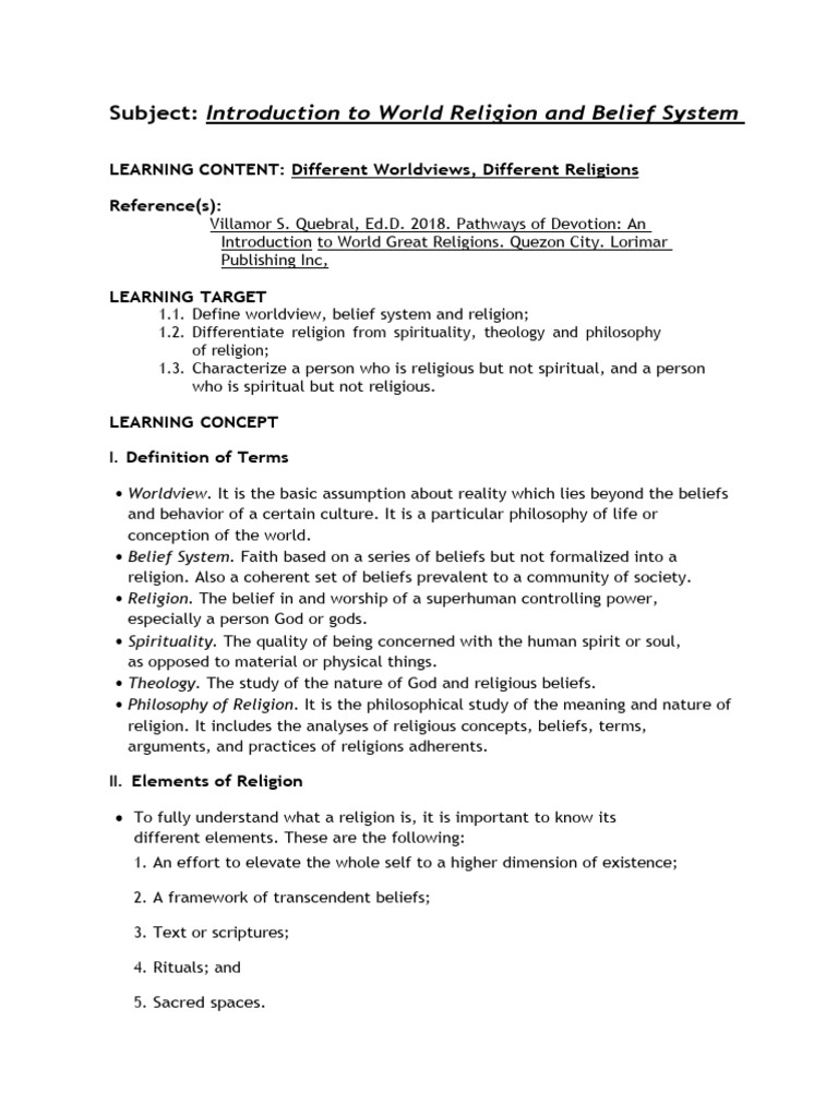 Week 1 - Different Worldviews, Different Religions | PDF | Spirituality ...