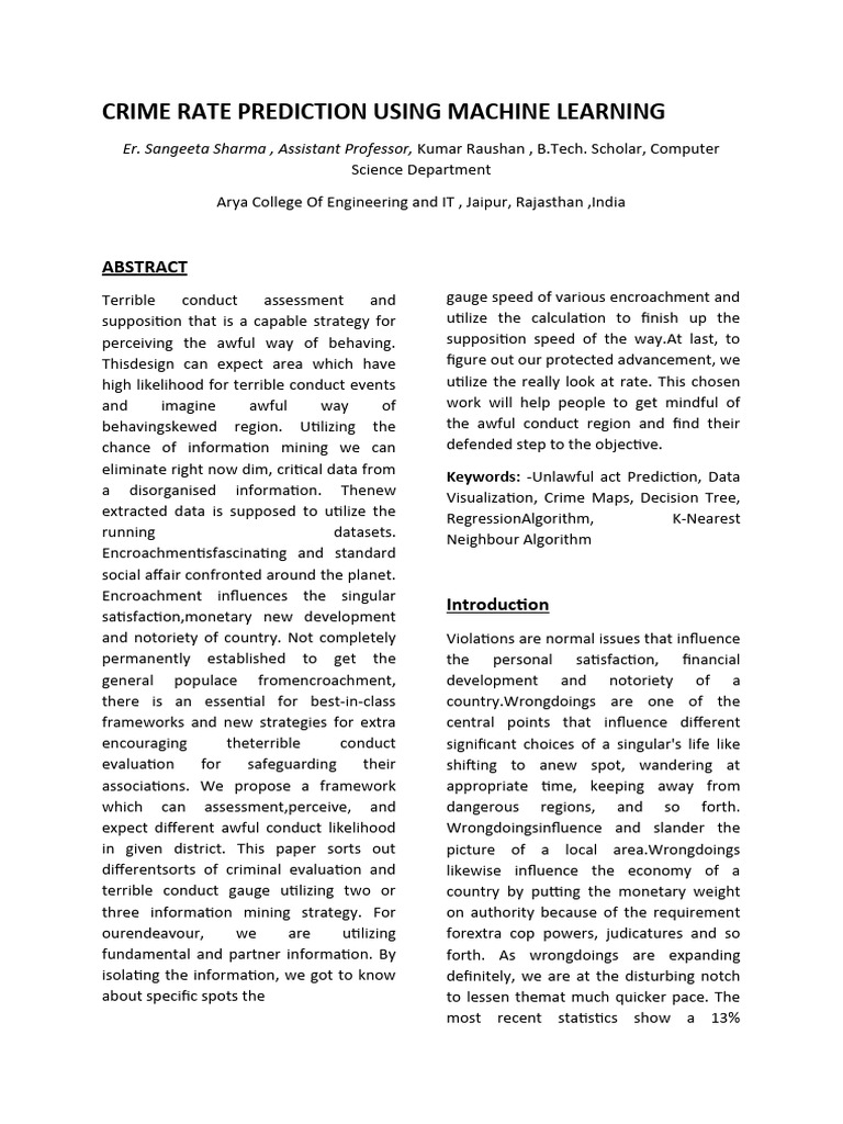 Kumar Raushan Raj - Crime Rate Prediction Using Machine Learning | PDF ...
