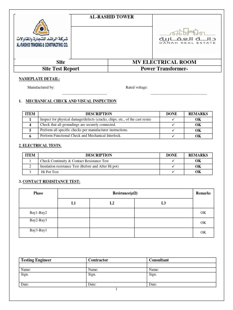 Power Transformer Test Report Summary | PDF | Insulator (Electricity ...