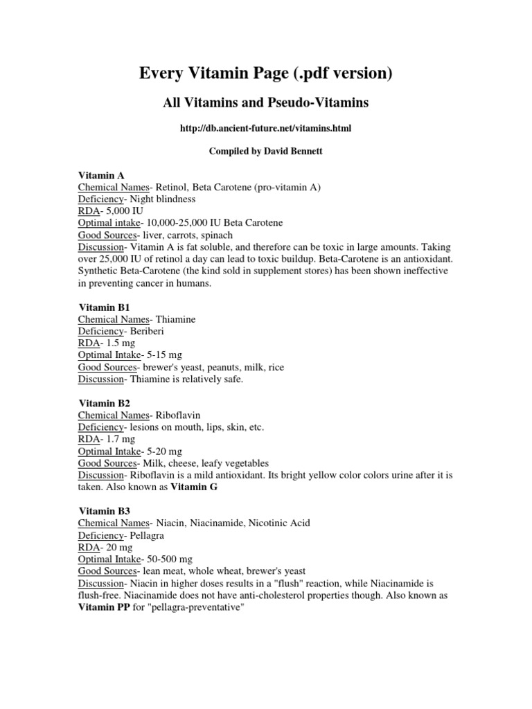 Every Vitamin Page Vitamin Vitamin A Free 30day Trial Scribd