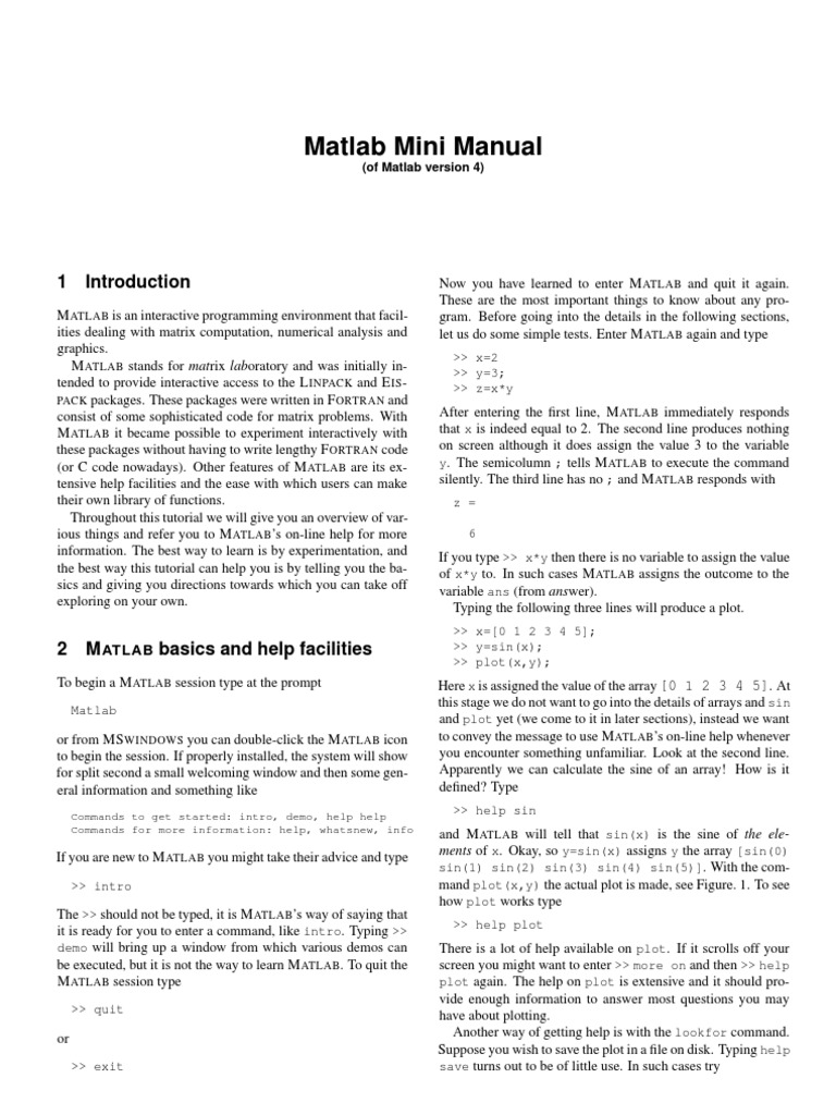 Mini Tuto Matlab | PDF | Matlab | Matrix (Mathematics)