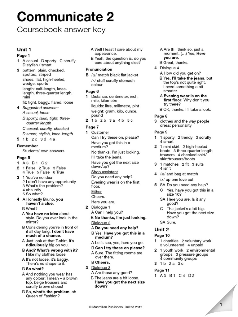Communicate 2 Coursebook Answer Key | PDF | Dieting | Obesity