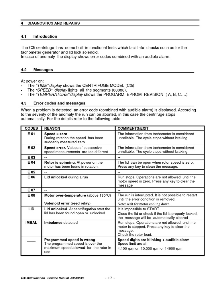 C3MULT Error Codes PDF Centrifuge Electric Motor