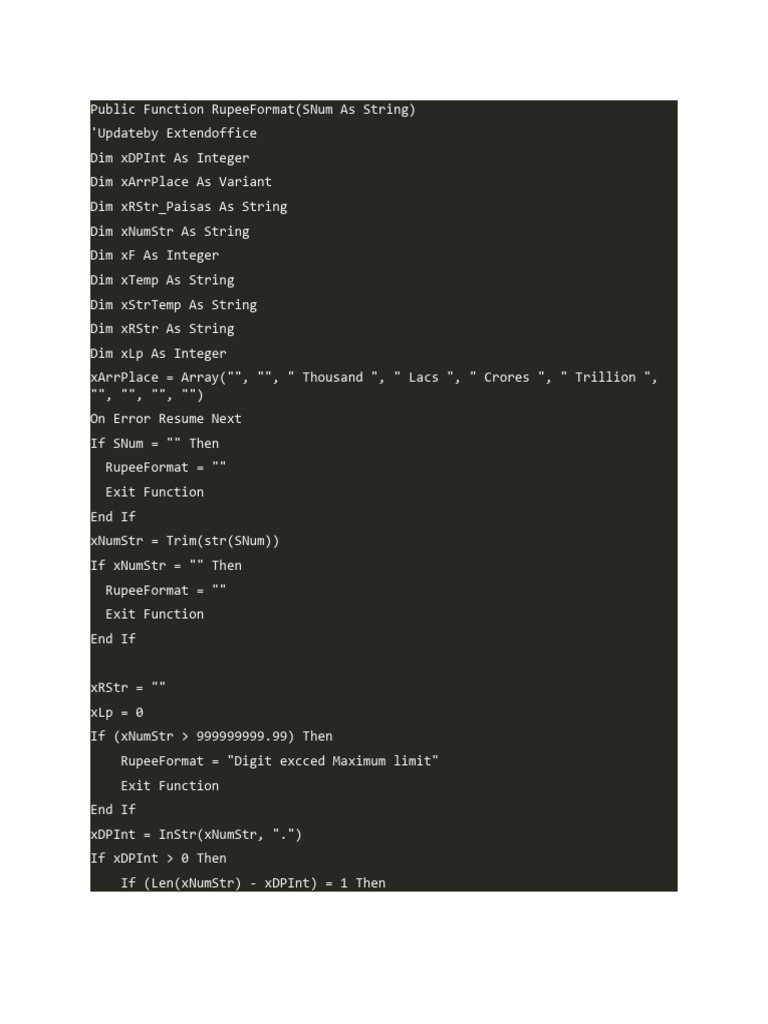 Excel Rupee Format Function Guide | PDF | Computer Programming | Computing
