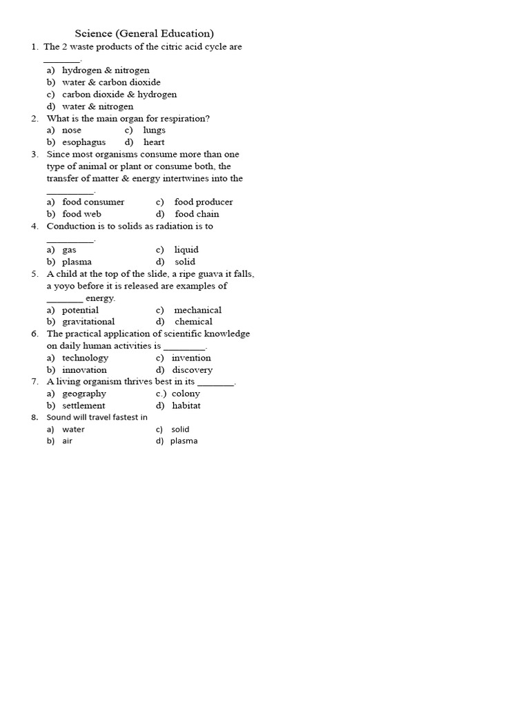Science Gen. Ed. Questionnaire | PDF