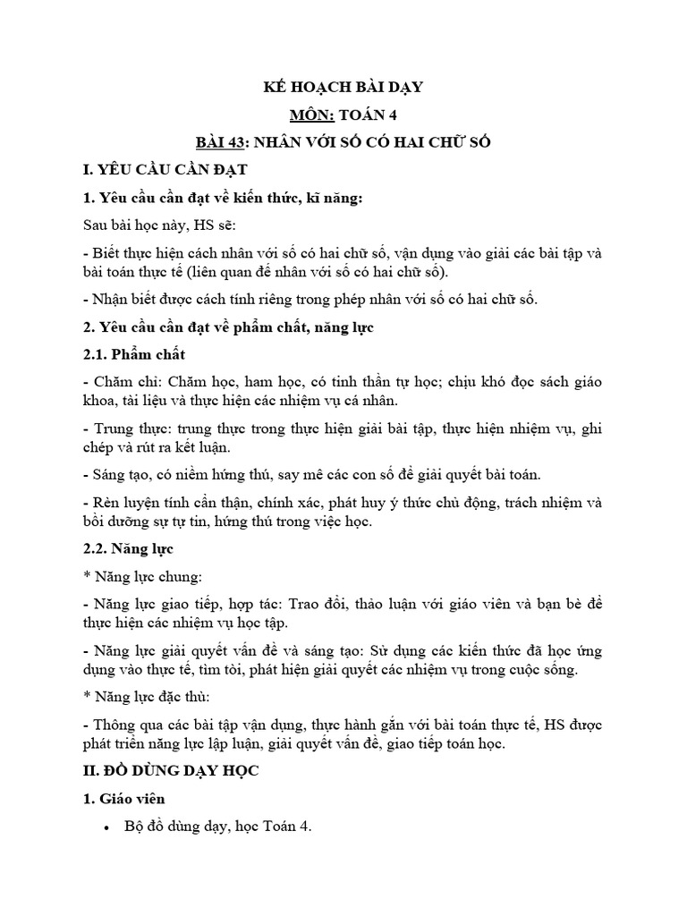 Kế Hoạch Bài Dạy Toán | PDF