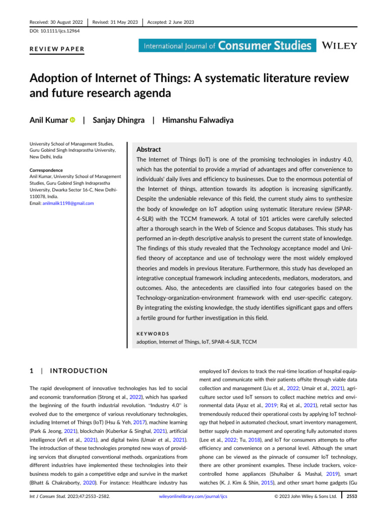 IoT Adoption: Systematic Review Insights | PDF | Internet Of Things ...