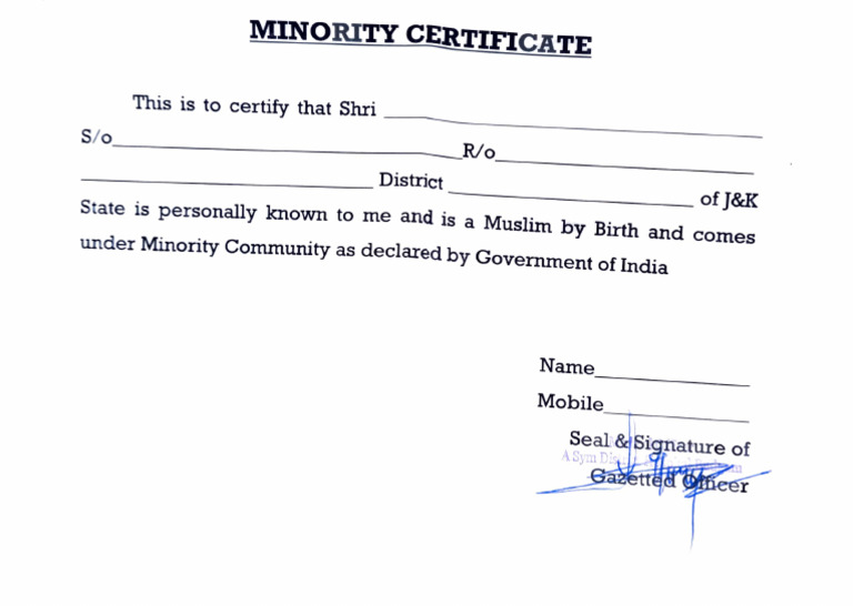Muslim Minority Certificate Format | PDF