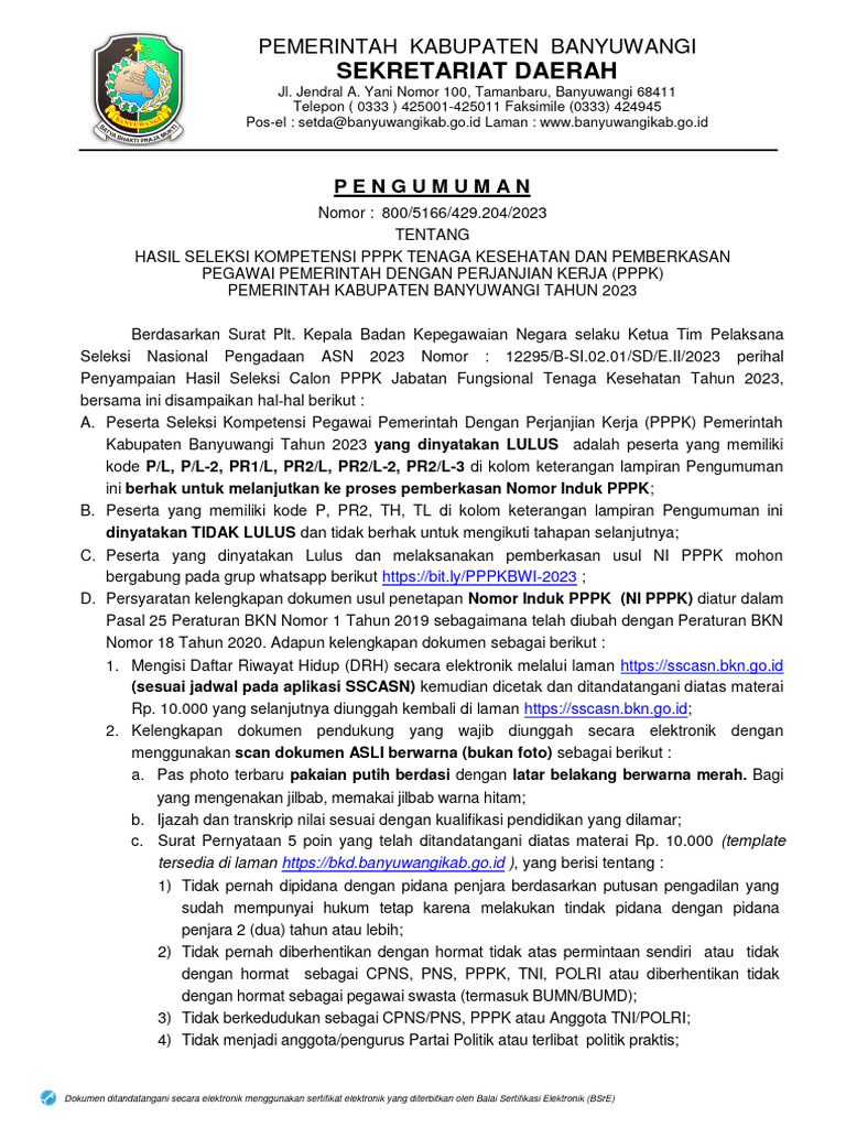Pengumuman Hasil Seleksi Pppk Nakes Pdf